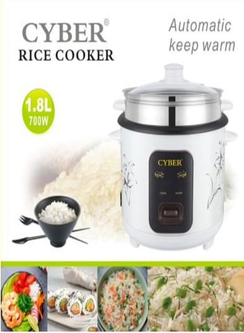 Automatic Rice Cooker 3 in 1 Functions Non-Stick Inner Pot Stainless steel steamer Automatic Shut Off with Overheat Protection 1.8L CYRC7118