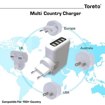 Unicharge 4.8A Desktop USB Turbo Charger Hub (White, TOR-504) TORETO