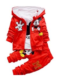 Mouse 3 Pcs Hooded Jacket Shirt and Trouser For Boys Girls Cartoon Theme Party Costume Dress Birthday Gift Red 13-18 Months