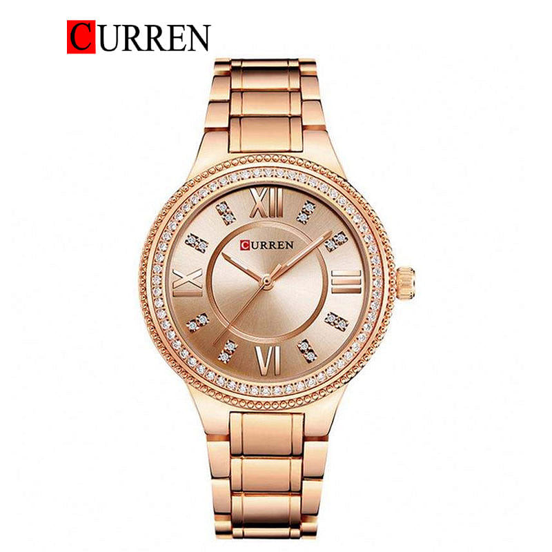 Curren 9004 Original Brand Stainless Steel Band Wrist Watch For Women / All Rose Gold