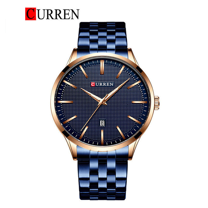 Curren 8364 Original Brand Stainless Steel Band Wrist Watch For Men - Blue and Rose Gold