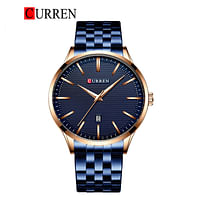 Curren 8364 Original Brand Stainless Steel Band Wrist Watch For Men - Blue and Rose Gold