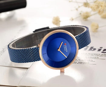 Curren 9030 Original Brand Mesh Band Wrist Watch For Women / Dark Blue