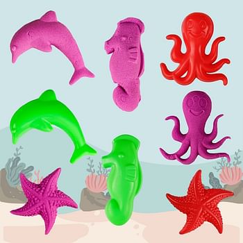 UKR Play Sand Sea Animal Mould Set of 4 Color Sand,Non Sticky Play Sand for 3,4,5 Ages