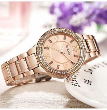 Curren 9004 Original Brand Stainless Steel Band Wrist Watch For Women / All Rose Gold