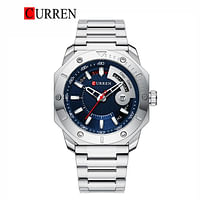 Curren 8344 Original Brand Stainless Steel Band Wrist Watch For Men - Silver and Blue