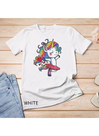 We Happy Unicorn Costume Theme T shirt for Kids Girls Rainbows Pattern Printed Party Wear Summer Top (Design-1-Dancing Horse-4 Years)