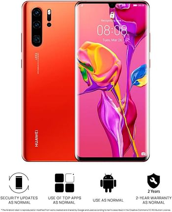 هواوي P30 Pro ثنائي الشريحة، 256 جيجابايت + 8 جيجابايت رام، 4G أمبر شروق الشمس - الإصدار الدولي