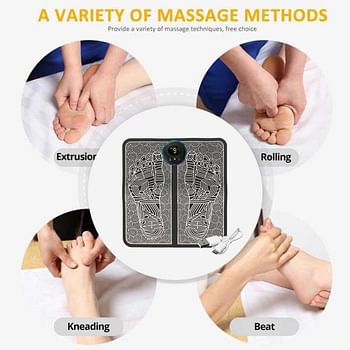 EMS Feet Massage, Foot Massager for Blood Circulation Muscle Pain Relief, USB Rechargeable Folding Portable Electric Massage Mat with 8 Intensity Levels, (Black)