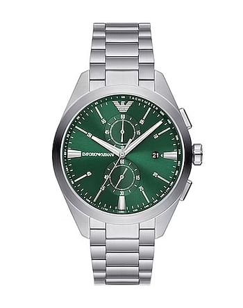 Emporio Armani Men's Green Dial Chronograph and Stainless Steel Watch Ar11480 - Silver