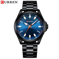 Curren 8320 Men Fashion Watch Luxury Stainless Steel Band Business Clock Waterproof Wristwatch / Black and Blue Dial