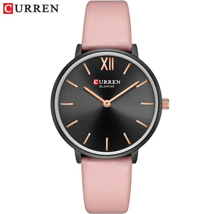 Curren 9040 Original Brand Leather Straps Wrist Watch For Women/ Pink