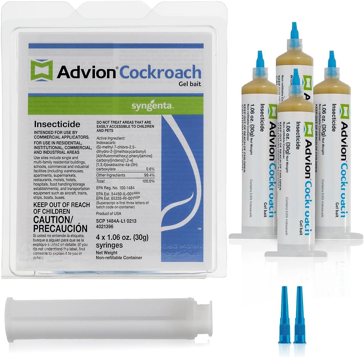 "Advion Cockroach Gel Bait - 4 Tubes (30g each) | Includes Plunger and 2 Tips | Effective German Roach Pest Control | Indoor and Outdoor Use | Roach Killer Gel for American Homes"