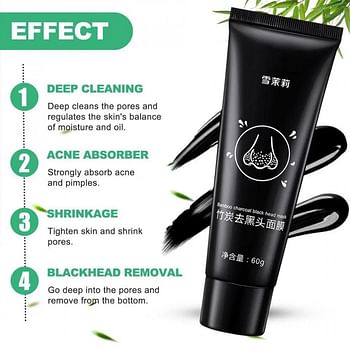 Bamboo Charcoal Blackhead Removal Face Mask, Deep Cleansing, Oil Control and Acne Treatment Peel Off Mask - 60 g