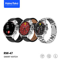 Haino Teko Germany RW47 Round Shape Large Screen AMOLED Display Smart Watch With 2 Pair Straps and Wireless Charger For Men's and Boys, Black and Silver