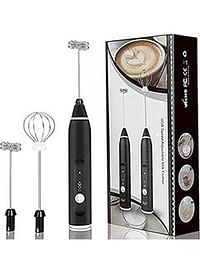 3-Piece Electric Milk Frother And Whisk Set Black/Silver