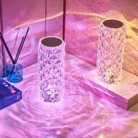 Crystal Table Lamp, 3 Color Changing Rose Diamond Night Light, LED USB Nightstand Lamp with Touch Control for Living Room Bedroom