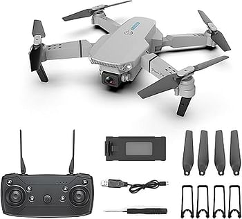 E88 Drone with 4K UHD FPV Camera, Intelligent Recognition of Taking Photos With Gestures,90° Adjustable Lens, Altitude Hol Carrying Case, Beginner Friendly with 1 Key Fly/Land/Return Trajectory Flight- Gray