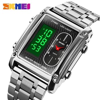 SKMEI 1868 Multiple Time Digital Analog Watch Silver.