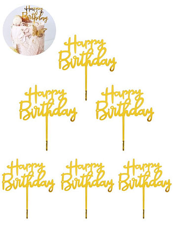 Pack of 3 Happy Birthday Cake Topper Mirrored Acrylic Cupcake Topper for Kids Perfect for Decorations and Party Supplies Golden