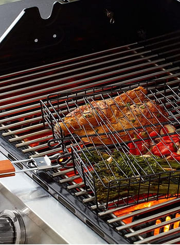 We Happy BBQ Grilling Basket, Stainless Steel Grill with Handle, Perfect Outdoor Camping Rack for Fish, Shrimp, Meat and Vegetables