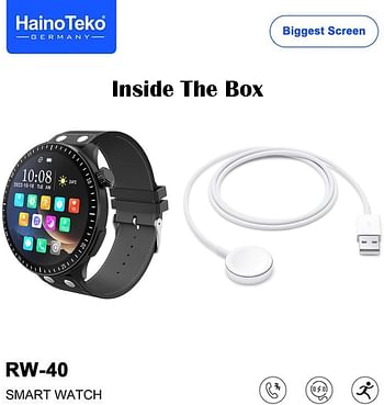 ساعة ذكية هاينو تيكو ألمانيا RW40 بشاشة كاملة 53 مم وأكبر عرض دائري مع شاحن لاسلكي مصممة للرجال والأولاد باللون الأسود