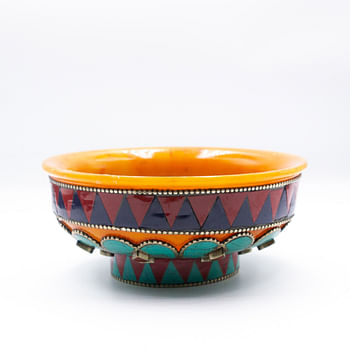 Exquisite Amber Bowl with Gemstone Handmade in Nepal