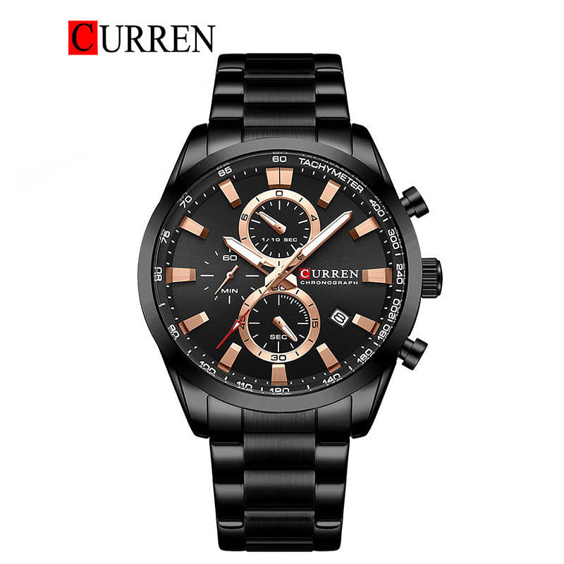 Curren 8445 Original Brand Stainless Steel Band Wrist Watch For Men Black