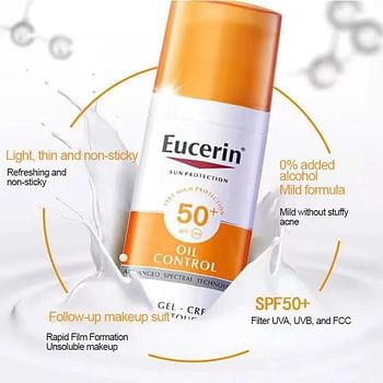 Eucerin Sun Protection, Oil Control, Sensitive Skin Uv Protection Spf 50+ Sun Gel Cream