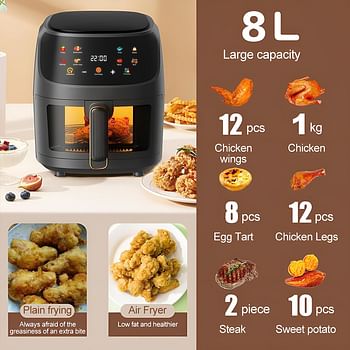 Multifunctional Air Fryer 8 Liter Large Capacity – Digital Touch Control Panel