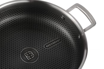 Edenberg 24CM SHALLOW POT WITH LID BLACK HONEY COMB COATING - NON-STCK SCRATCH FREE Three layers, STAINLESS STEEL+ALUMINIUM+STAINLESS STEEL