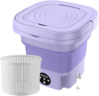 Mini Portable Folding Washing Machine with Spin Dryer Ultrasonic Cleaning sterilization Automatic Travel Washer with Drain Basket,for Underwear Socks Baby Clothes Towels (Purple)