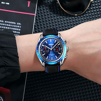 Skmei 9292 Mens Watches Quartz Movement Analog Reinforced Leather Strap 30M Waterproof Fashion Business Wrist Watch for Men Black White Blue