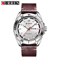 Curren 8272 Original Brand Leather Straps Wrist Watch For Men - Brown and Silver