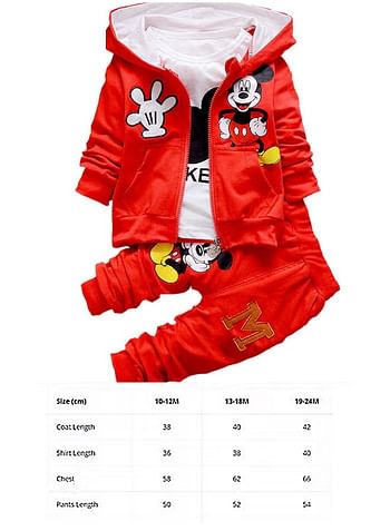 Mouse 3 Pcs Hooded Jacket Shirt and Trouser For Boys Girls Cartoon Theme Party Costume Dress Birthday Gift Red 13-18 Months