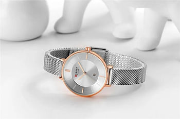 Curren 9037 Original Brand Stainless Steel Band Wrist Watch For Women / Silver