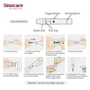 نظام مراقبة نسبة الجلوكوز في الدم الذكي SINOCARE Safe AQ مع 50 شريط اختبار و50 مشرط (حزمة)