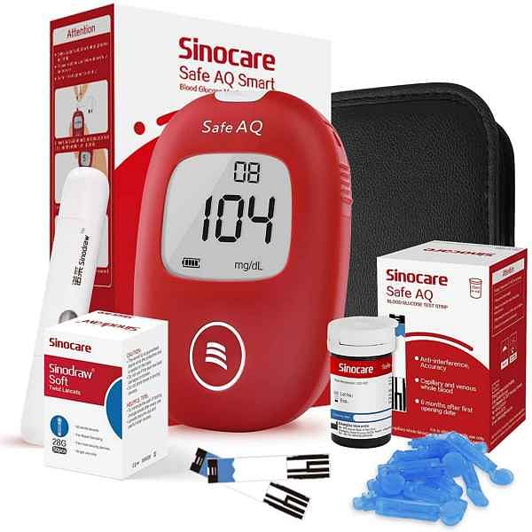 SINOCARE Safe AQ Smart Blood Glucose Monitoring System With 50 test strips And 50 Lancets (Bundle)