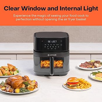 Nutricook Air Fryer 3 Vision with Clear Window and Internal Light by Caliber Brands,  5.7L, Air Fry, Roast, Bake, Dehydrate & Reheat, 6 Presets, AF357V, Black, 1700 Watts, 2 Year guarantee