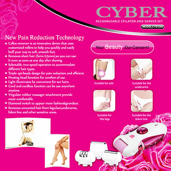 Cyber Rechargeable 4 in 1 lady Epilator and Shaver Set, White Color