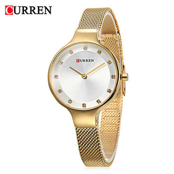 Curren 9008 Original Brand Stainless Steel Band Wrist Watch For Women / Gold