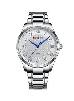 Curren 8409 Blue Hands Round Dial Silver Chain Dress Watch - Silver / White