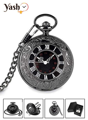 Yash Romanian Style Quartz Pocket Watches Collection Rom BLK White Font LC