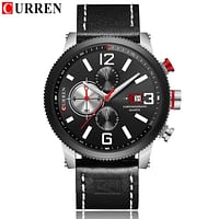 CURREN Original Brand Leather Straps Wrist Watch For Men 8281 - Black, Silver