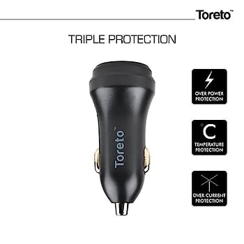 Toreto USB dual port 2.4a rapid car charger with safety charging for Samsung -tor 401- Black