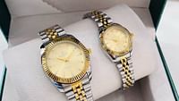 Galaxy Beautiful couple watches Fashion stainless steel chain watches Set of two gold-silver