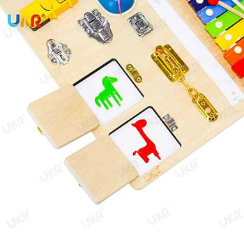 UKR Busy Board Wooden 18 Activities Infant Toddler Early Development Activity Toy Educational