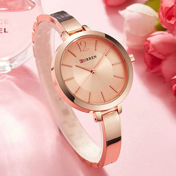 Curren 9012 Original Brand Stainless Steel Band Wrist Watch For Women / Rose Gold Strap and Dial