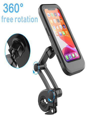 Bike Phone Holder Case Outdoor Waterproof Handlebar Mobile Support Mount - Black