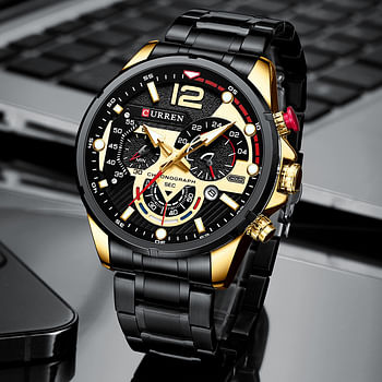 CURREN Men's Watch Sport Multi-Function Chronograph Wrist watch 8395 black &gold